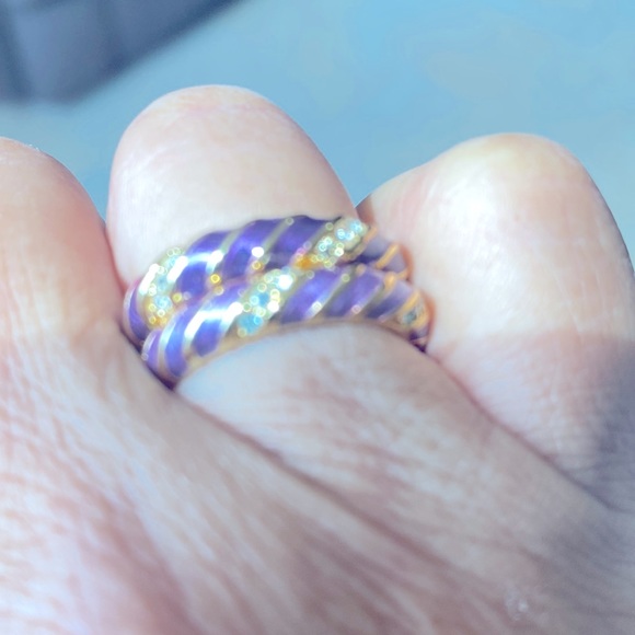 Set of 2 enamel eternity bands with simulated CZ, gold clad. - Picture 5 of 6